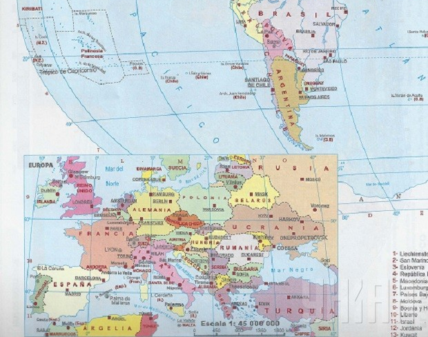 Агентство опублікувало фотографії нового навчального посібника «Географічний Атлас для навчальних закладів», в якому на сторінках 3 і 4 на політичній карті світу Крим зображений як територія України